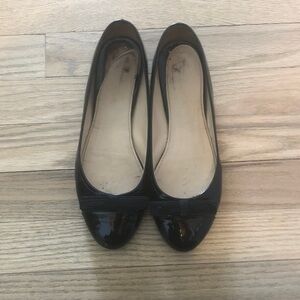 Prada Black Patent Leather Ballet Flats with Toe Bow